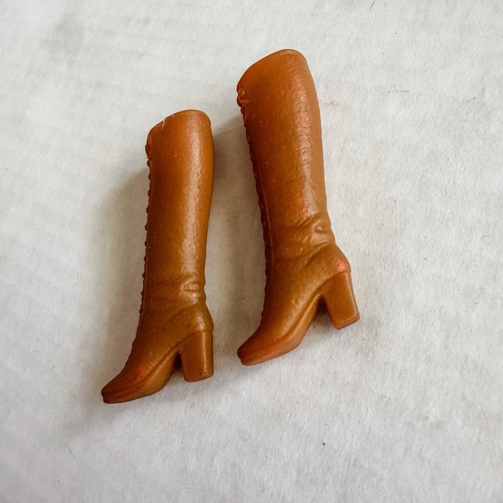 Vintage Barbie Honey Brown Tall Lace Up Squishy Boots Shoes Korea‎